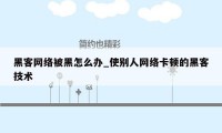 黑客网络被黑怎么办_使别人网络卡顿的黑客技术