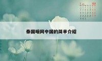 泰国暗网中国的简单介绍