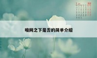 暗网之下是否的简单介绍