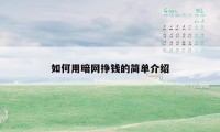 如何用暗网挣钱的简单介绍