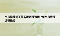 木马软件能不能实现远程管理_vb木马程序远程操控