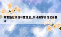 黑客通过微信号查信息_网络黑客微信记录查询