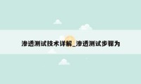 渗透测试技术详解_渗透测试步骤为
