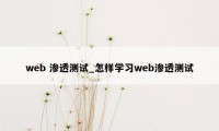 web 渗透测试_怎样学习web渗透测试