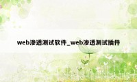 web渗透测试软件_web渗透测试插件