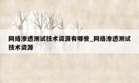 网络渗透测试技术资源有哪些_网络渗透测试技术资源
