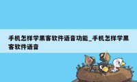 手机怎样学黑客软件语音功能_手机怎样学黑客软件语音