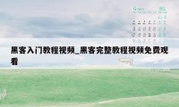 黑客入门教程视频_黑客完整教程视频免费观看