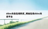 ddos攻击在线购买_揭秘在线ddos攻击平台