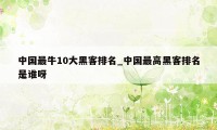 中国最牛10大黑客排名_中国最高黑客排名是谁呀