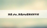 渗透 php_渗透php透测试好不好