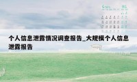 个人信息泄露情况调查报告_大规模个人信息泄露报告