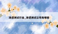 渗透测试行业_渗透测试公司有哪些